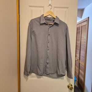 DKNY Mens XXL Gray Long Sleeve Button Up Shirt Casual Twill Point Collar Top